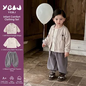 Ensemble de Vêtements 3 Pièces pour Petit Garçon en Coton Gilet Chien T-Shirt Blanc Pantalon Gris Tenue Décontractée Printemps