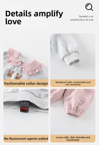 Détails de l'ensemble bébé fille avec col à volants roses et imprimé lapin mignon