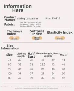Size chart for toddler cotton blend sweatshirt and pants set with detailed measurements