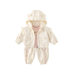 Completo 3 pezzi neonata con giacca con cappuccio a orsetto, maglietta e pantaloni