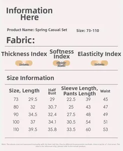 Detailed size chart for baby boys spring casual clothing set with 73-110 cm measurements
