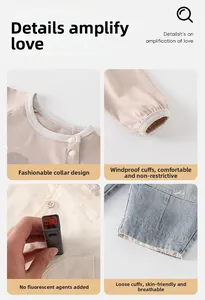 Détail de l'ensemble bébé montrant le col pression, les poignets et le denim sans fluorescent