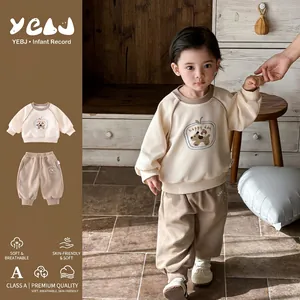 Completo Felpa e Pantaloni da Bambino con Stampa di Cani Cartoni Animati in Misto Cotone Manica Lunga Casual Primaverile