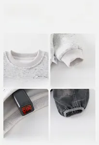 Detailed view of gray toddler sweatshirt showing ribbed cuffs and fluorescent-free fabric test