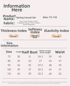 Size chart detail for toddler boy spring outfit set with cotton fabric specifications