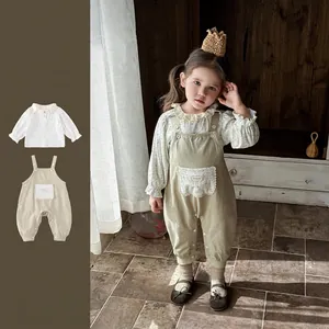 Baby Mädchen Kleidung Kombination Floral Langarmshirt Und Latzhose Koreanischer Stil Kleinkind Weiche Baumwolle Outfit