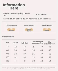Detailed size chart for boys cartoon tracksuit with cotton fabric and measurements