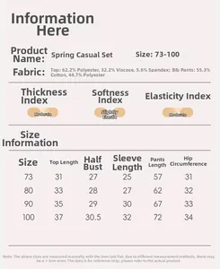 Detailed size chart for infant girls spring casual set with top and suspender pants