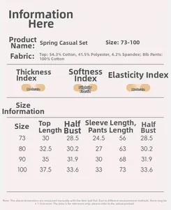 Detailed size chart for girls' lace top and cotton overalls set showing precise measurements