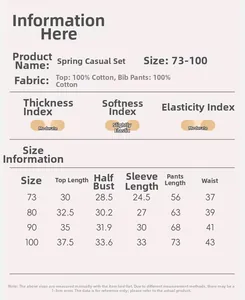 Detailed size chart for floral cotton two-piece set including shirt and overalls