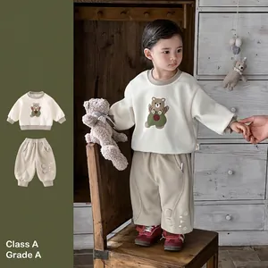 Kleinkind Jungen Casual Sweatshirt Hose Outfit Baumwollmischung Cartoon Bär Pullover Frühling Herbst Bekleidung
