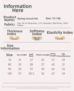 Size chart for baby girl clothing set with cotton overalls and long sleeve shirts