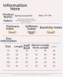 Detailed size chart for infant boys' spring cotton sweatshirt and pants casual set