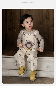 Toddler cotton two-piece set featuring a cute penguin print romper and grey long sleeve shirt