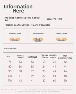 Size chart for toddler spring cotton tracksuit with measurements from size 73 to 110