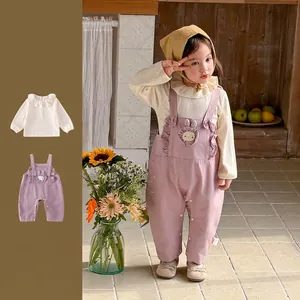 Ensemble de Vêtements de Printemps pour Petites Filles Style Coréen Haut à Manches Longues et Salopette Lapin Dessin Animé