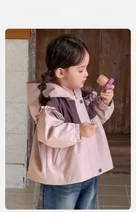 Detail of pink and purple windbreaker jacket for girls with ruffles and butterfly embroidery
