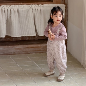 Süßes Mädchen-Frühlingsset mit rosa Langarmshirt und floraler Latzhose für Kleinkinder