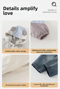 Detail von Jungen Denim-Outfit mit Kapuzenjacke, elastischen Bündchen und Stoff
