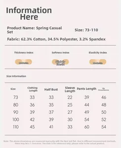 Tableau détaillé des tailles pour ensemble bébé avec composition du tissu