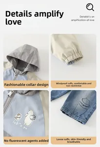 Détails de l'ensemble coupe-vent à capuche et jean avec poignets coupe-vent et broderie