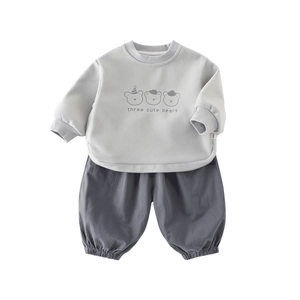 Cute three bear cartoon sweatshirt and jogger pants two-piece set for baby boys