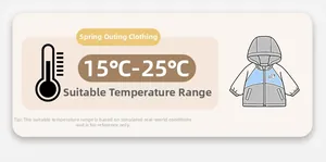 Détail de la veste à capuche bébé avec guide de température de 15°C à 25°C au printemps