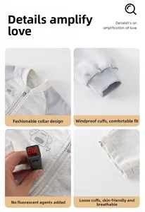 Détails de l'ensemble bébé montrant le tissu sans fluorescence et poignets coupe-vent