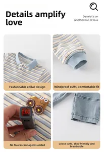 Detail view of striped polo shirt showing collar, cuffs, and zero fluorescence test