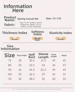 Size chart for toddler cotton polo and pants set with fabric blend details