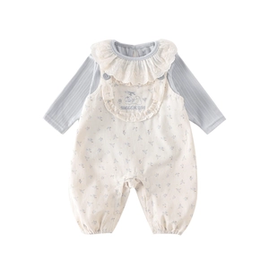 Tutina neonata stile due pezzi con stampa floreale e dettagli in pizzo sul colletto