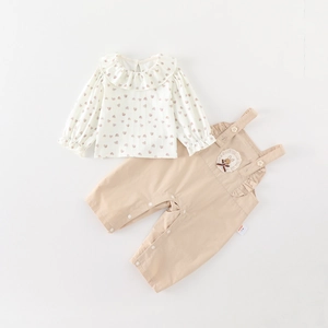 Set Salopette Dolce per Neonata Camicia a Maniche Lunghe con Stampa a Cuore e Pantaloni con Ricamo a Coniglio Primavera