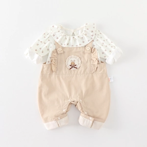 Completo neonata camicia floreale e salopette kaki per la primavera e occasioni speciali