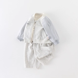 Ensemble décontracté 3 pièces pour tout-petit avec veste zippée grise et jogging