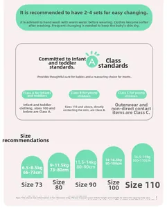 Detailed size chart for baby summer set including height and weight recommendations