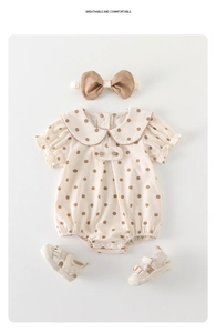 Baby cotton romper set with polka dots, breathable collar suit, headband, and sandals