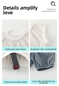 Detail showing toddler striped vest and shorts with a zero fluorescent agent test result