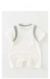 Détails du barboteuse bébé à manches courtes en coton doux avec bordures contrastées