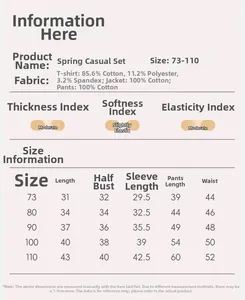 Tableau des tailles détaillé pour ensemble fille en coton avec mesures pour tailles 73 à 110
