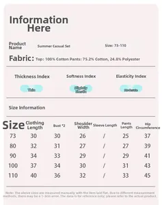 Size chart for baby boy cotton summer tank top and shorts set with precise measurements