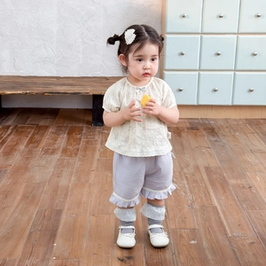 Kleinkind Mädchen Sommer Blumenshirt und lila Shorts mit Rüschen, zweiteiliges Set