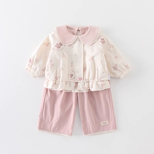 Ensemble 3 pièces pour filles avec cardigan floral et pantalon rose élégant