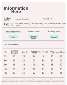 Detailed size chart for boys summer cotton t-shirt and shorts casual clothing set
