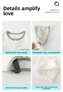 Detail view of cotton baby bodysuit featuring ruffled plaid sleeves and non-fluorescent fabric