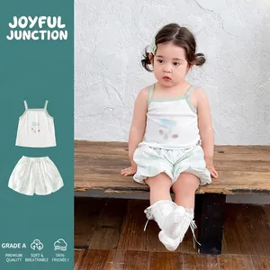 Korean Style Toddler Girls Summer Cotton Set Sleeveless Strap Vest And Printed Shorts Two Piece Casual Daily Outfit