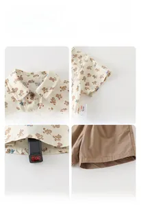 Dettagli del completo camicia in cotone neonato con stampa anatra, colletto e tessuto sicuro