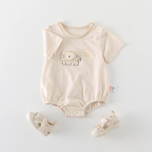 Body bébé en coton à manches courtes avec motif lion et sandales d'été assorties