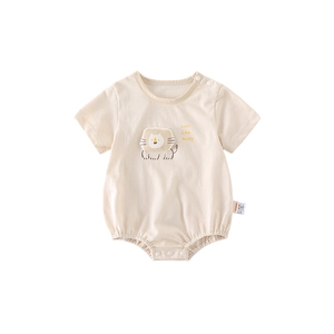 Body bébé en coton à manches courtes avec un joli imprimé lion sur fond beige