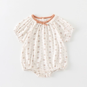 Body neonata a fiori con maniche a sbuffo e pizzo nei colori crema e arancio