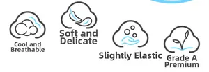 Infographic showing breathable, soft, elastic, and Grade A quality fabric features